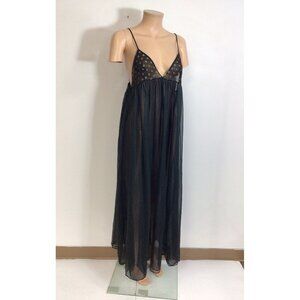 Lily of France Vintage Black Sheer Nightgown Made in USA Womens Small